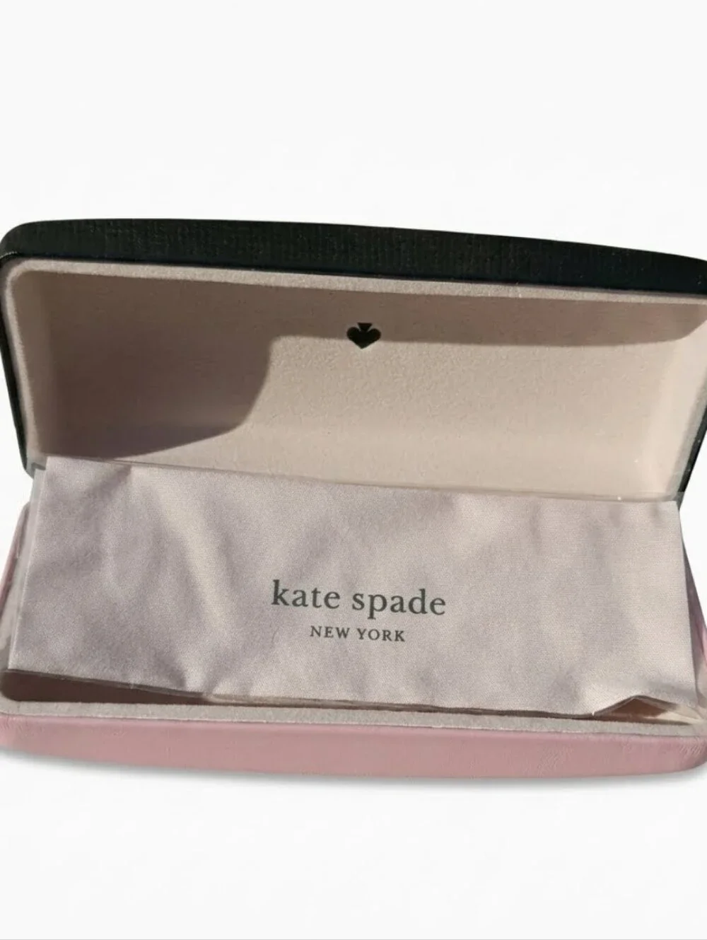 Kate Spade Pink& Dark Green Hardshell Eye Glass Case W/ New Cleaning Cloth
